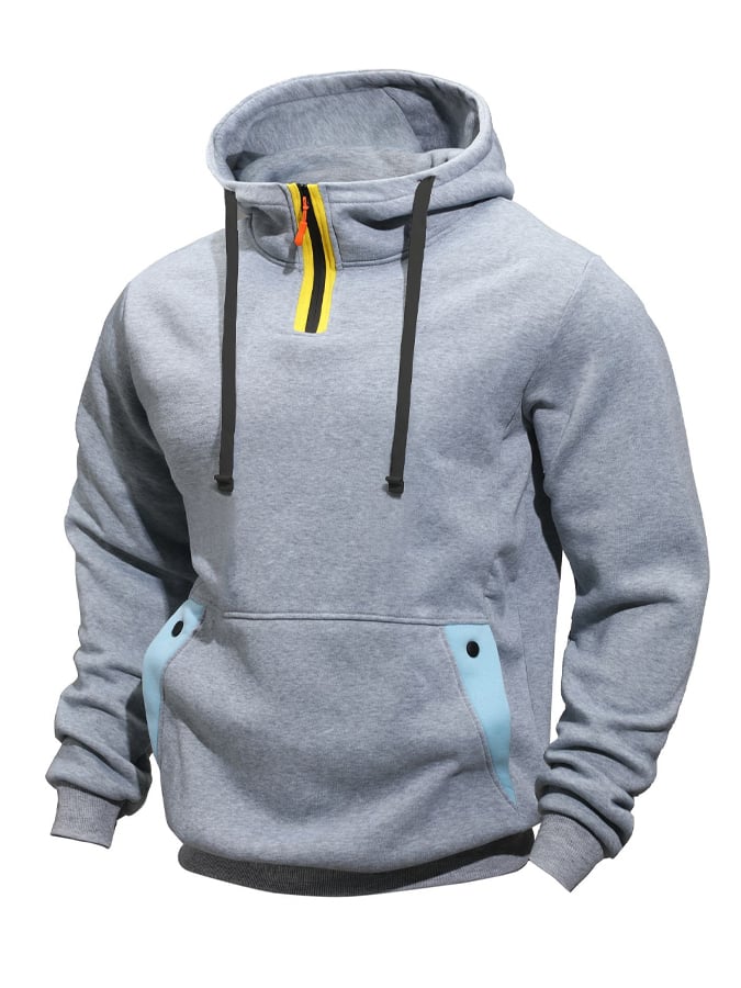 Langarm-Kapuzenpullover mit Color-Blocking-Patchwork für Herren