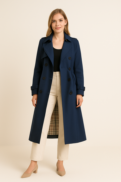 HERBERGER | Eleganter Damen Trenchcoat lang mit Bindegürtel und Knopfleiste