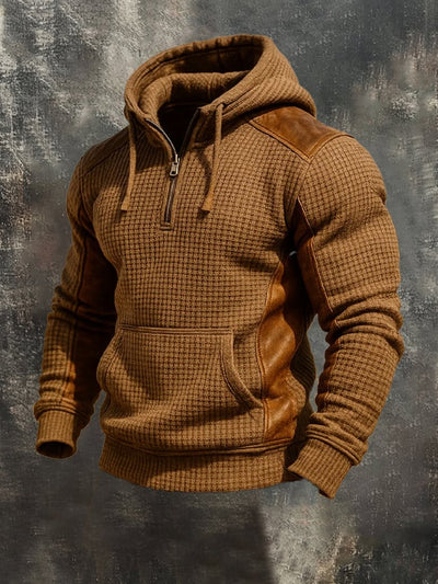 Herren-Sweatshirt mit Reißverschluss und Kapuze aus Vintage-Waffel-Wildleder