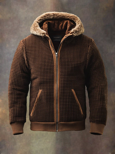 Herren Retro Waffel Patchwork Plüsch Kapuzenjacke