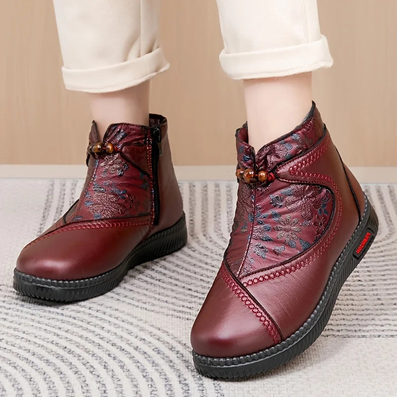 Robbie™| Vintage-Lederstiefel mit Blumenmuster