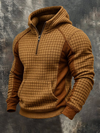 Herren-Sweatshirt mit Reißverschluss und Kapuze aus Vintage-Waffel-Wildleder