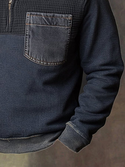 Herren-Retro-Langarm-Sweatshirt mit Farbblockdesign