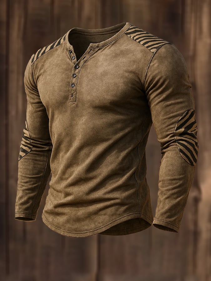 Henley-Hemd aus Wildleder im Vintage-Stil mit Zebramuster für Herren