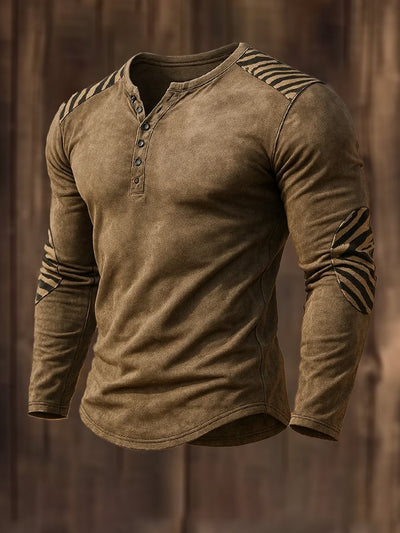 Henley-Hemd aus Wildleder im Vintage-Stil mit Zebramuster für Herren