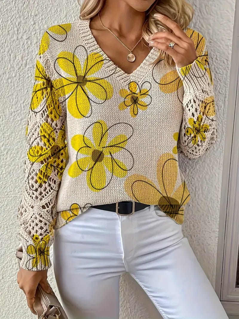 Marzena – Eleganter Langarm Pullover Mit Blumenmuster