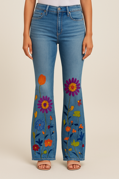 HERBERGER | Damen Jeans mit Blumenmuster und hohem Bund für Arbeit & Freizeit