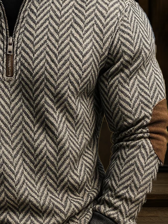 Herren-Sweatshirt mit Vintage-Jacquard-Fischgrätenmuster