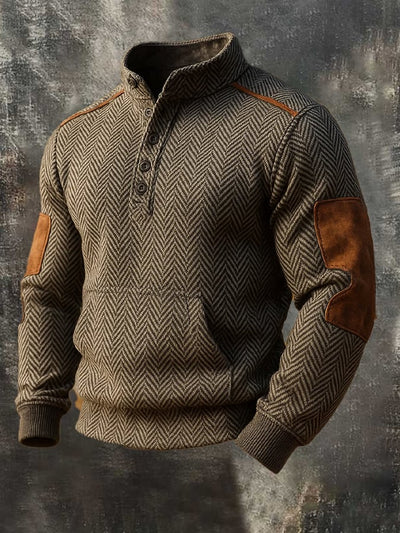 Herren-Sweatshirt mit Vintage-Jacquard-Fischgrätenmuster