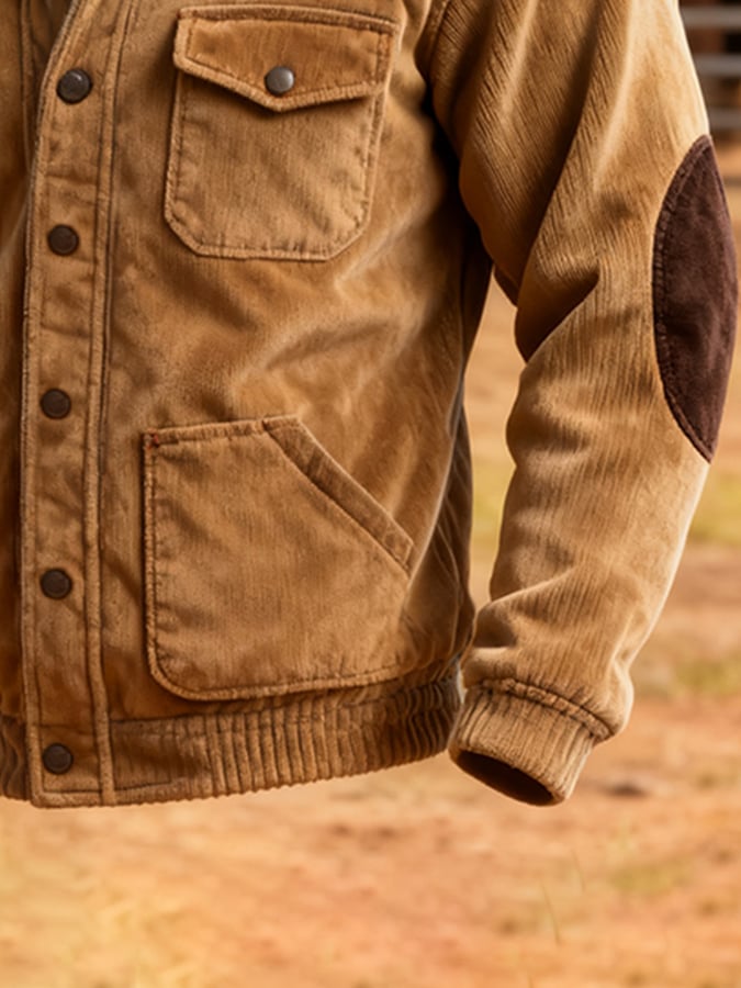 Herren Freizeitjacke mit Retro-Nähten und Kontrastfarbe und mehreren Taschen, Stehkragen