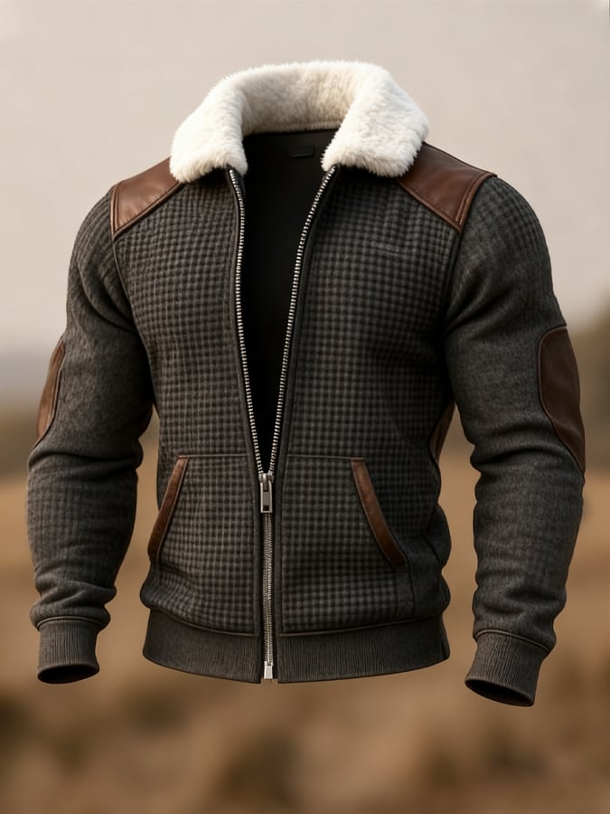 Herren Vintage Warme Wildleder Nähte Pelz Revers Westernjacke