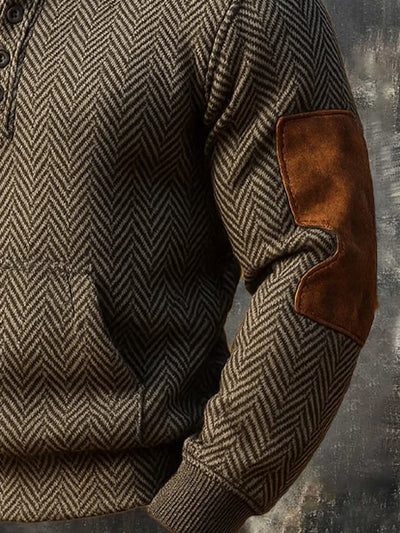 Herren-Sweatshirt mit Vintage-Jacquard-Fischgrätenmuster