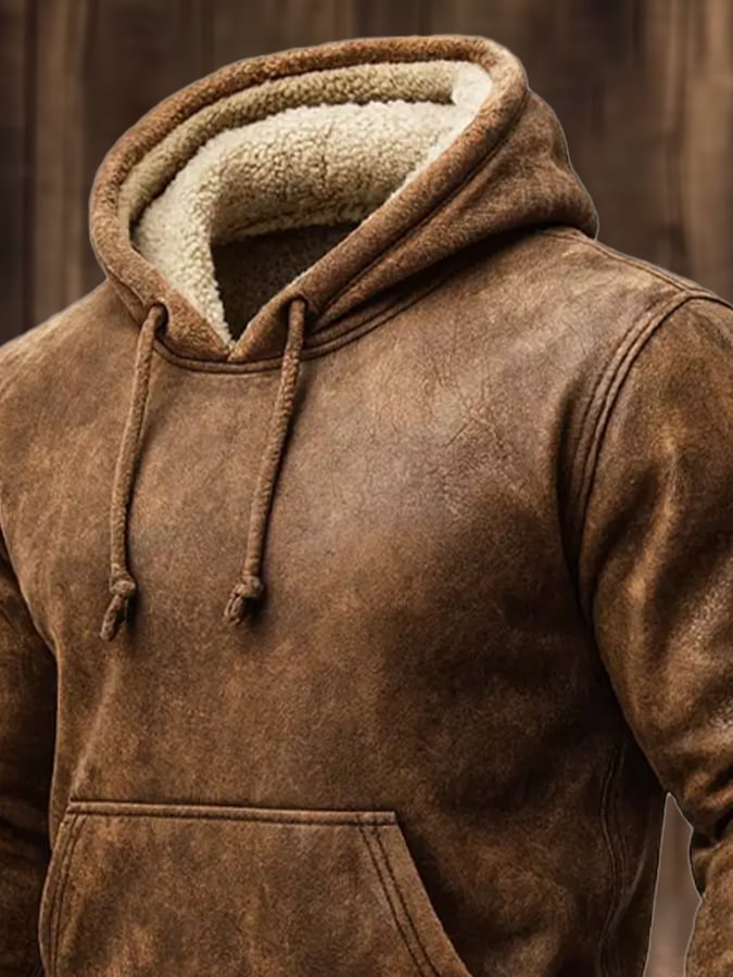 Herren-Sweatshirt mit Vintage-Wildleder-Pelz-Panel