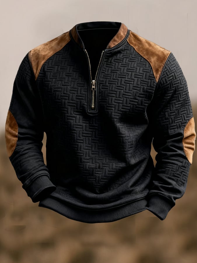 Herren-Sweatshirt aus gestricktem Jacquard mit Reißverschluss im Vintage-Stil