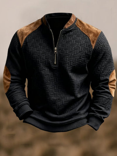 Herren-Sweatshirt aus gestricktem Jacquard mit Reißverschluss im Vintage-Stil