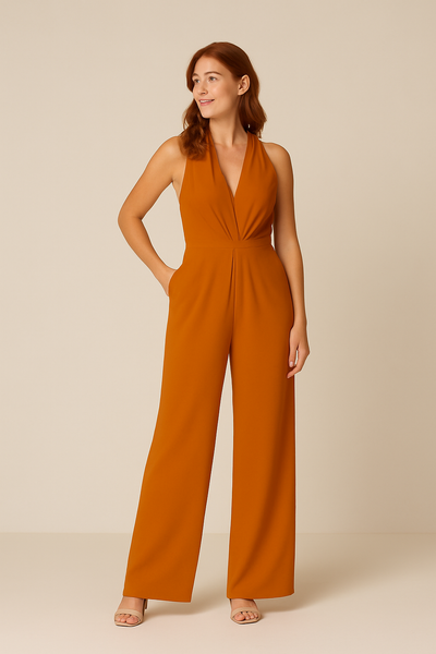 HERBERGER | Damen Jumpsuit ärmellos mit tiefem V-Ausschnitt und weitem Bein