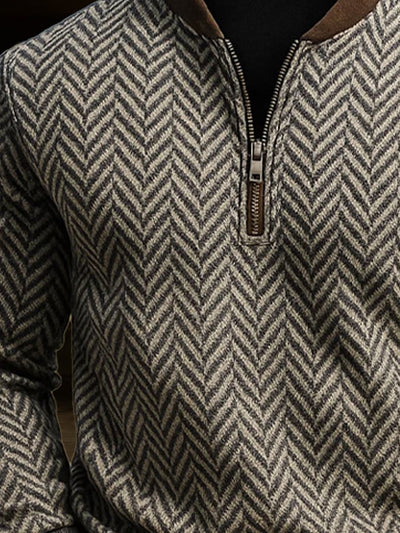 Herren-Sweatshirt mit Vintage-Jacquard-Fischgrätenmuster