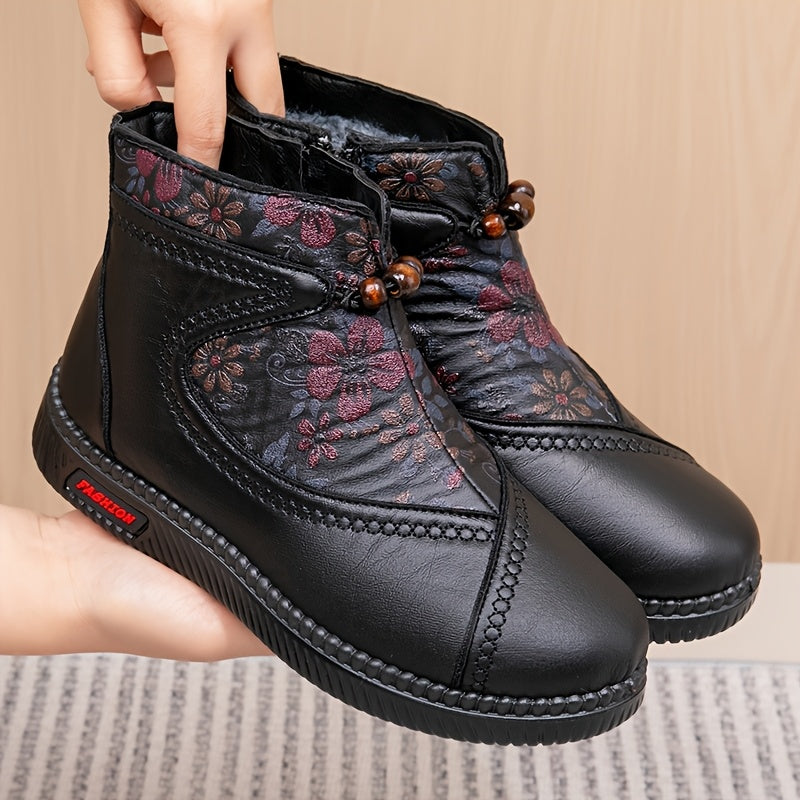 Robbie™| Vintage-Lederstiefel mit Blumenmuster