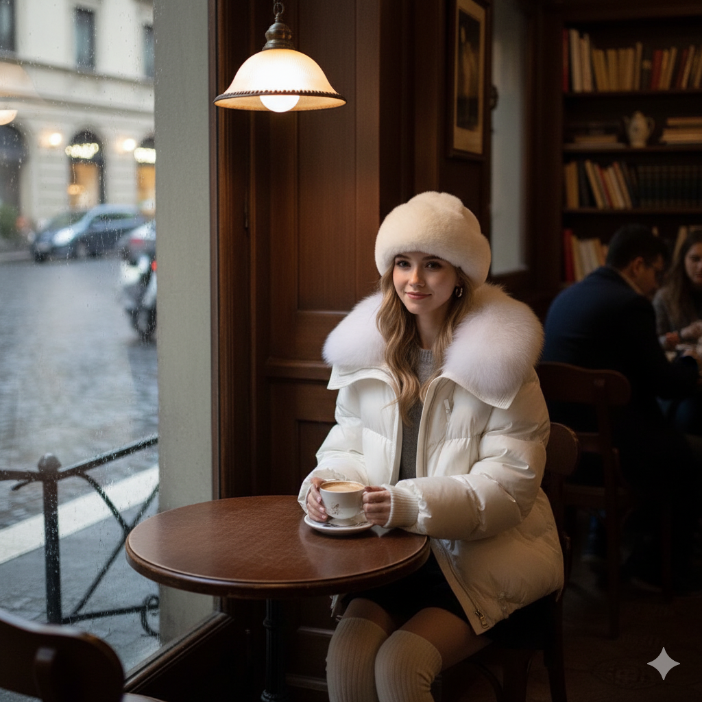 Kurze Daunenjacke mit Pelzkragen – Winter-Style