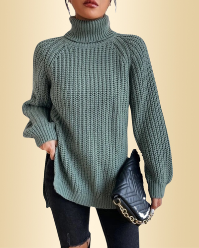 Rollkragenpullover aus Baumwolle mit Raglanärmeln und geteiltem Saum