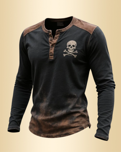 Lässiges Henley-Langarm-T-Shirt mit Muster