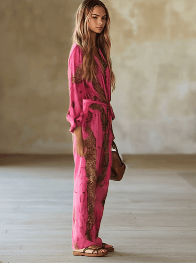 Rosaroter™| Leoparden-Chiffon-Jumpsuit