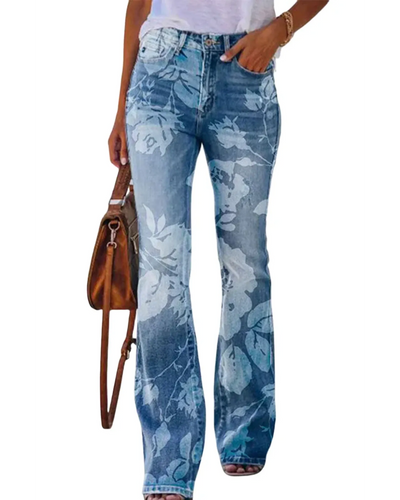 HERBERGER | Damen Jeans mit Blumenmuster und hohem Bund für Arbeit & Freizeit