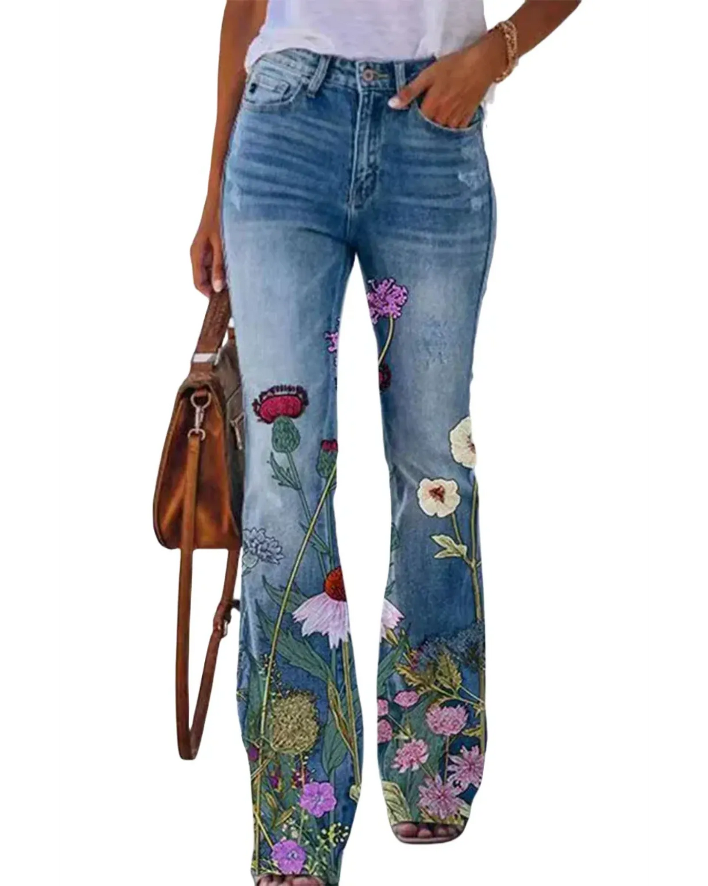 HERBERGER | Damen Jeans mit Blumenmuster und hohem Bund für Arbeit & Freizeit