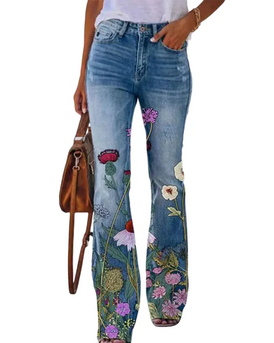 HERBERGER | Damen Jeans mit Blumenmuster und hohem Bund für Arbeit & Freizeit