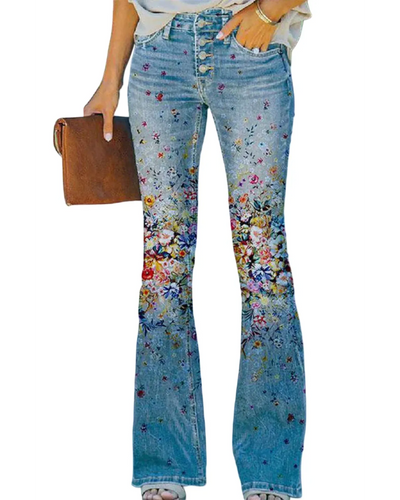 HERBERGER | Damen Jeans mit Blumenmuster und hohem Bund für Arbeit & Freizeit