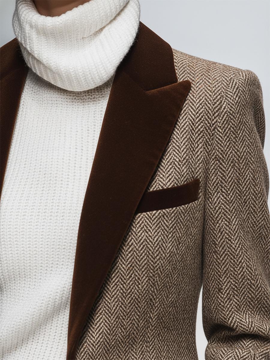 Retro Brauner Fischgrät Wildleder-Blazer™