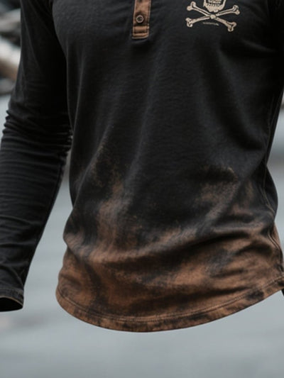 Lässiges Henley-Langarm-T-Shirt mit Muster