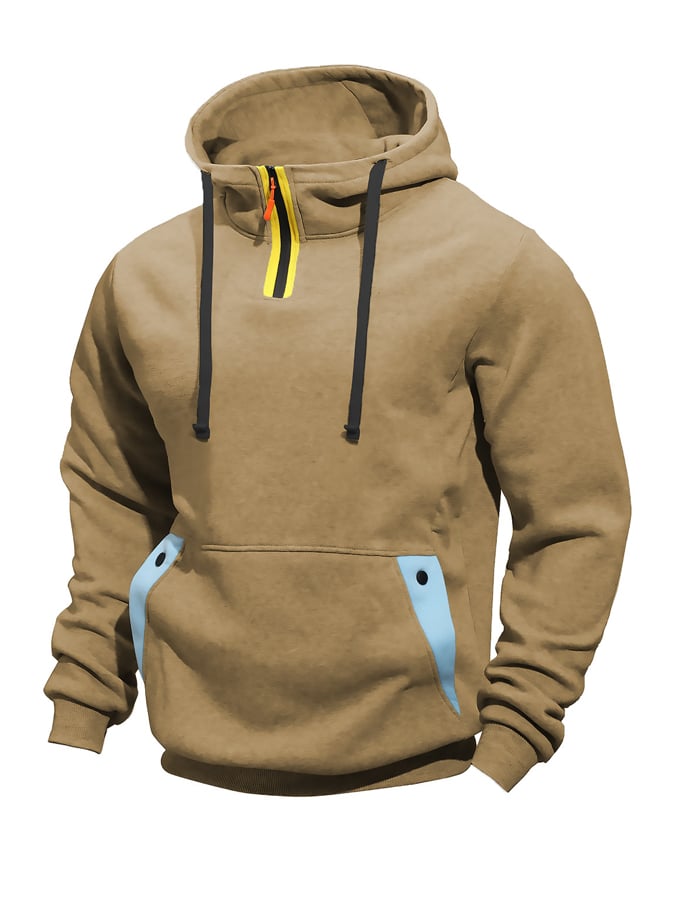 Langarm-Kapuzenpullover mit Color-Blocking-Patchwork für Herren