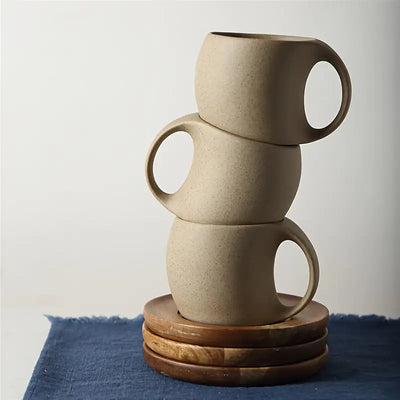 ClayHaven – Keramik Kaffeetasse Mit Holz Untertasse