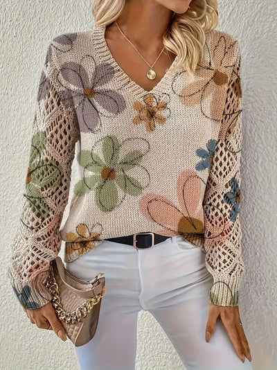 Marzena – Eleganter Langarm Pullover Mit Blumenmuster