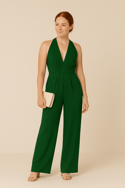 HERBERGER | Damen Jumpsuit ärmellos mit tiefem V-Ausschnitt und weitem Bein
