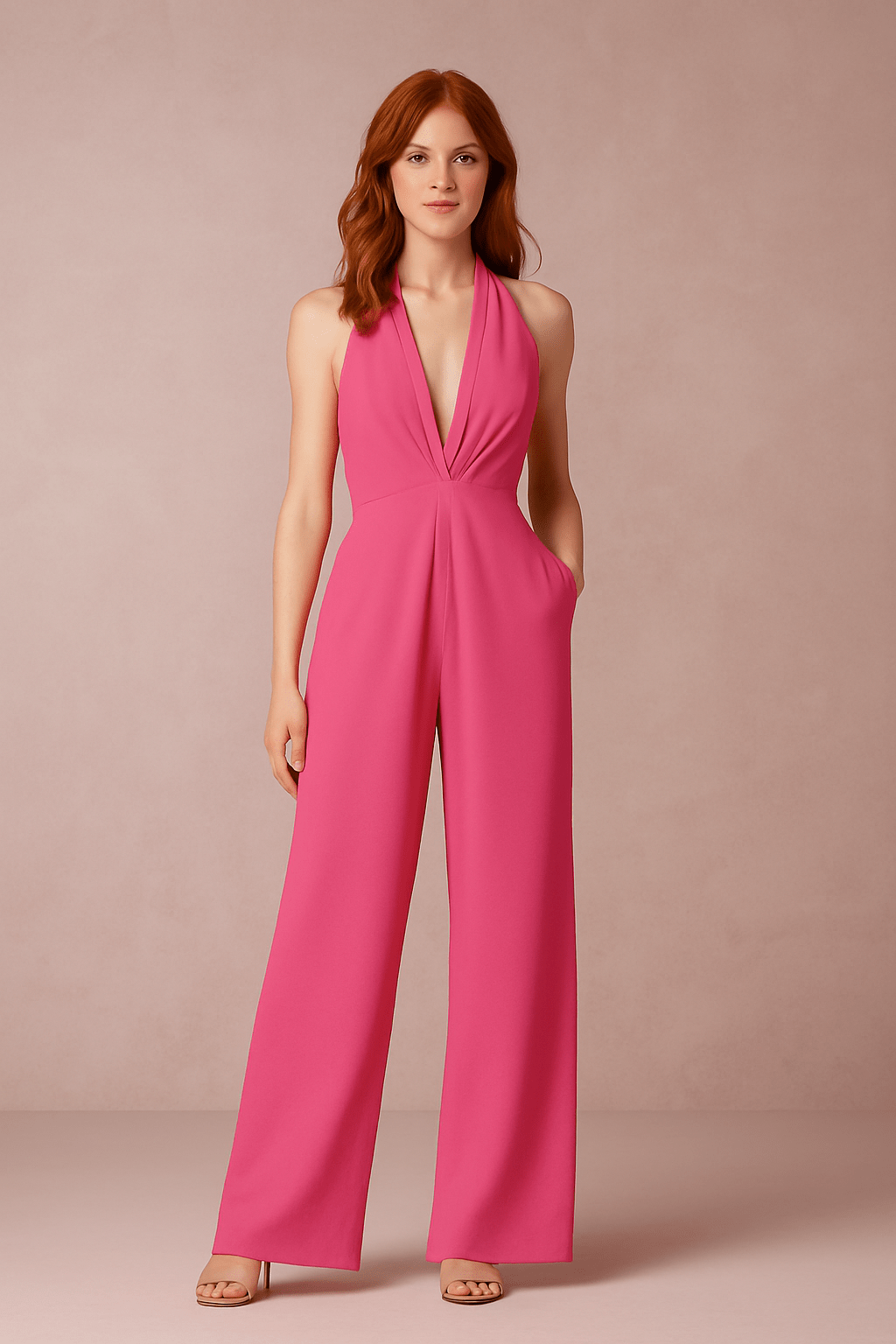 HERBERGER | Damen Jumpsuit ärmellos mit tiefem V-Ausschnitt und weitem Bein