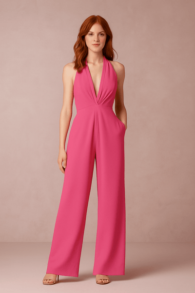 HERBERGER | Damen Jumpsuit ärmellos mit tiefem V-Ausschnitt und weitem Bein