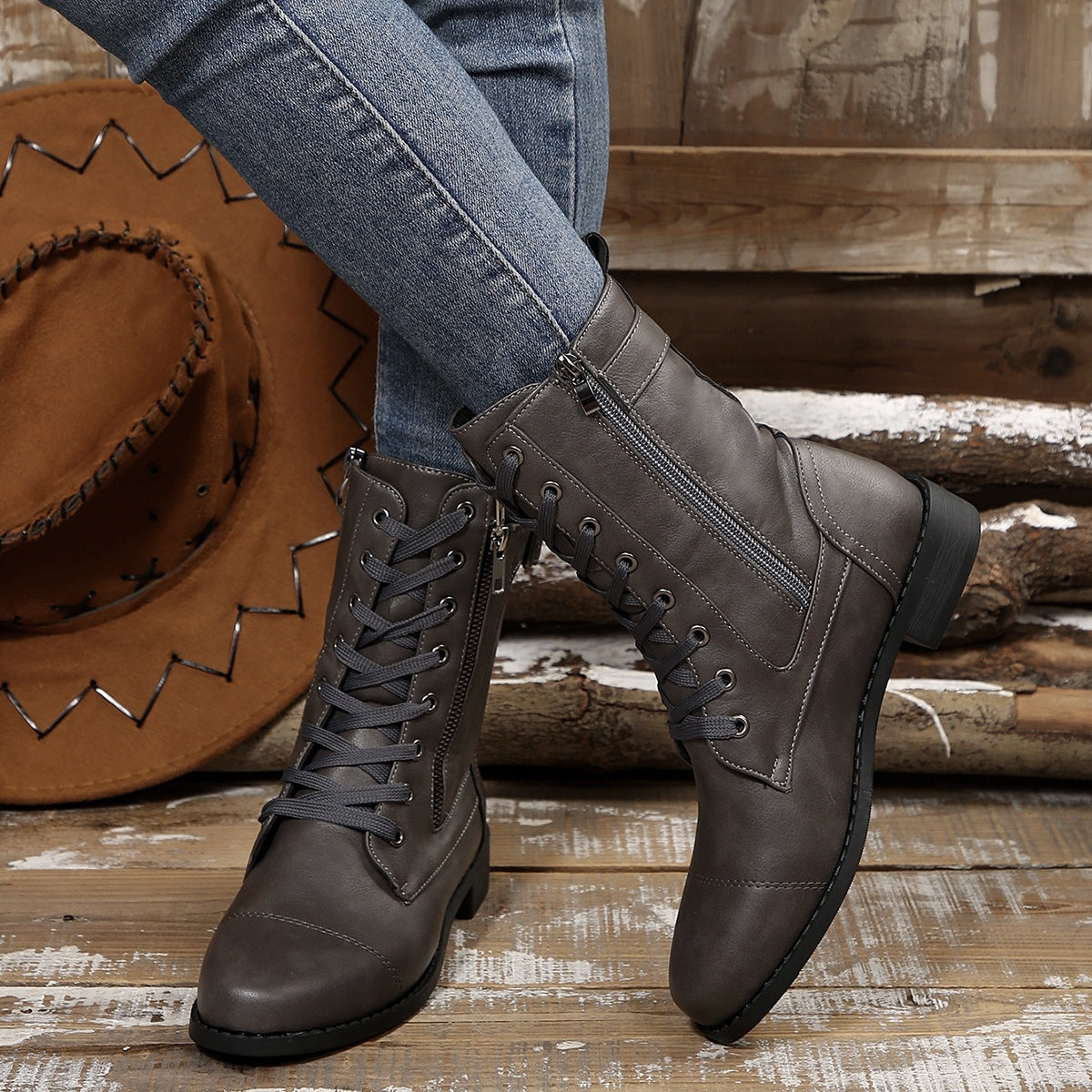 Kareema – Bequeme Leder Stiefel Mit Seitlichem Reißverschluss