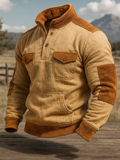 Herren-Sweatshirt aus Cord im Retro-Patchwork-Stil
