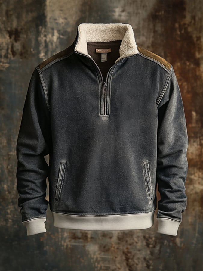 Herren-Sweatshirt mit Retro-Nähten und kontrastfarbenem Reißverschluss am Hals