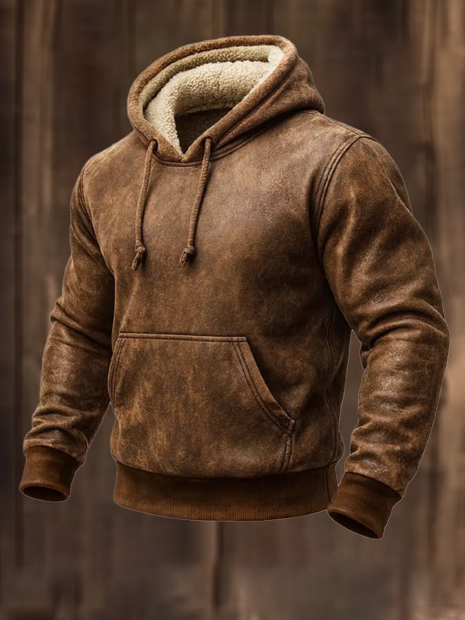 Herren-Sweatshirt mit Vintage-Wildleder-Pelz-Panel