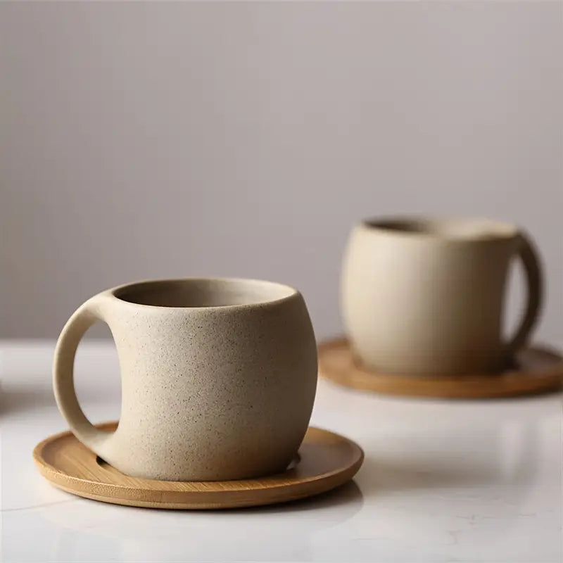 ClayHaven – Keramik Kaffeetasse Mit Holz Untertasse