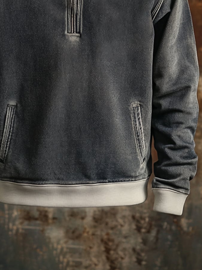 Herren-Sweatshirt mit Retro-Nähten und kontrastfarbenem Reißverschluss am Hals