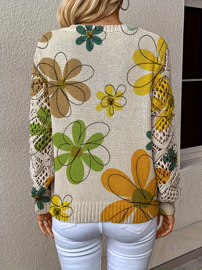 Marzena – Eleganter Langarm Pullover Mit Blumenmuster