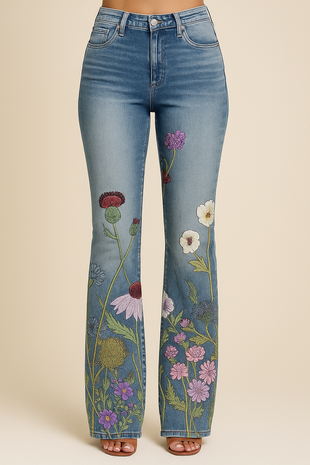 HERBERGER | Damen Jeans mit Blumenmuster und hohem Bund für Arbeit & Freizeit