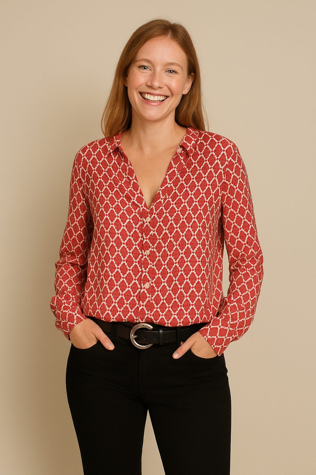 HERBERGER | Damen Bluse mit V-Ausschnitt und klassischem Muster luftig & leicht