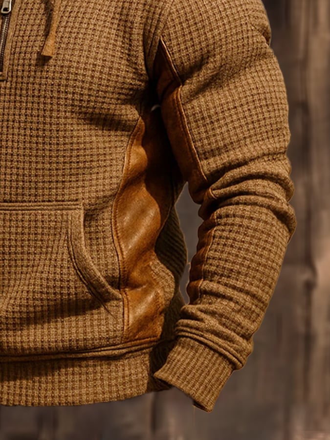 Herren-Sweatshirt mit Reißverschluss und Kapuze aus Vintage-Waffel-Wildleder