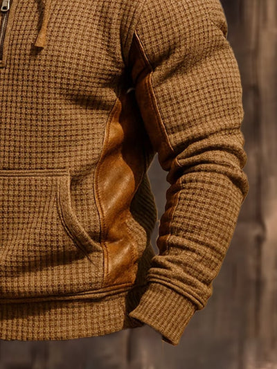 Herren-Sweatshirt mit Reißverschluss und Kapuze aus Vintage-Waffel-Wildleder