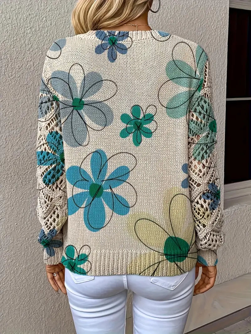 Marzena – Eleganter Langarm Pullover Mit Blumenmuster